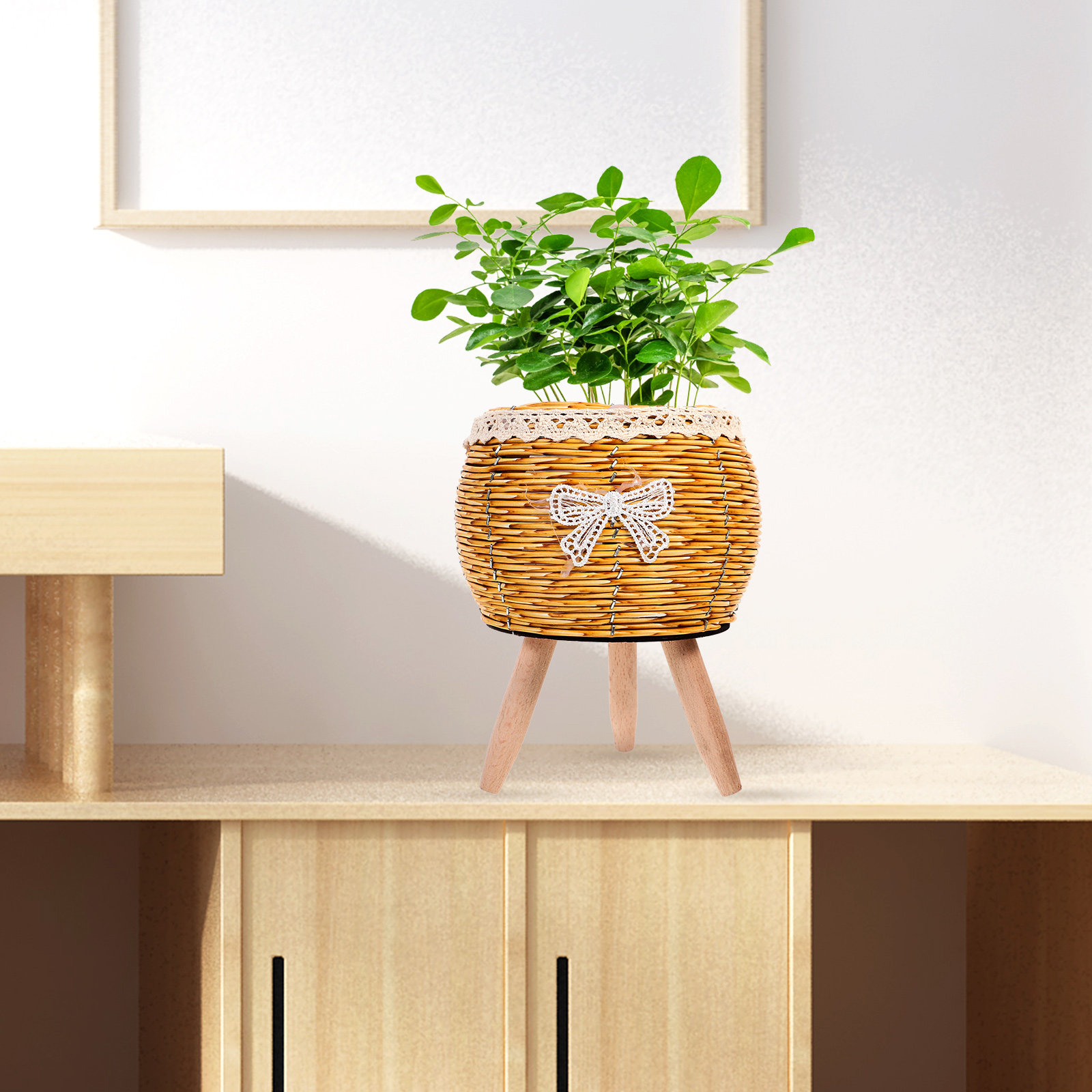 Wooden Woven Flower Pot Holder - Bonsai Garden Display Stands 评论和价格